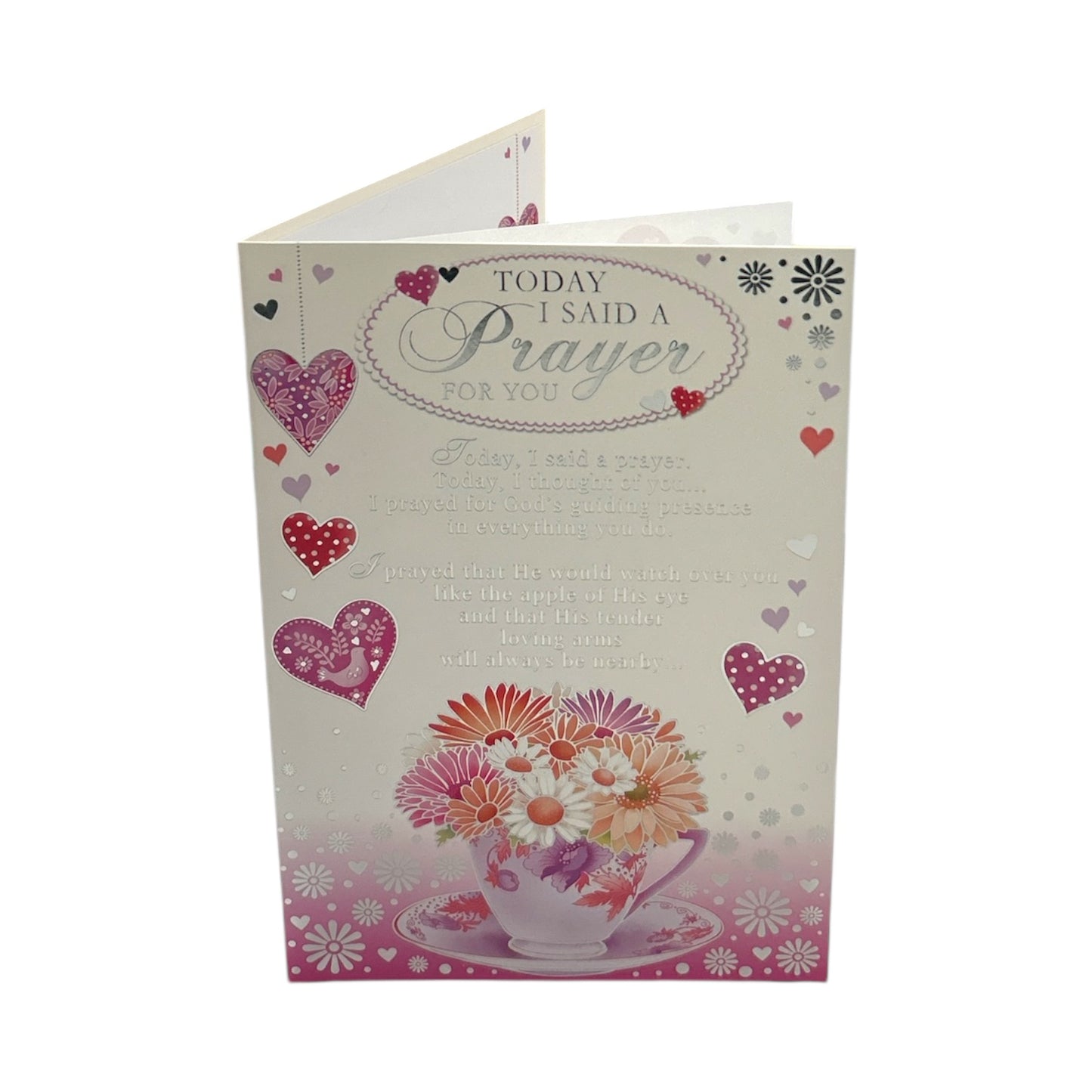 Prayer For You Flowers In Tea Cup Silver Design Thinking Of You Card