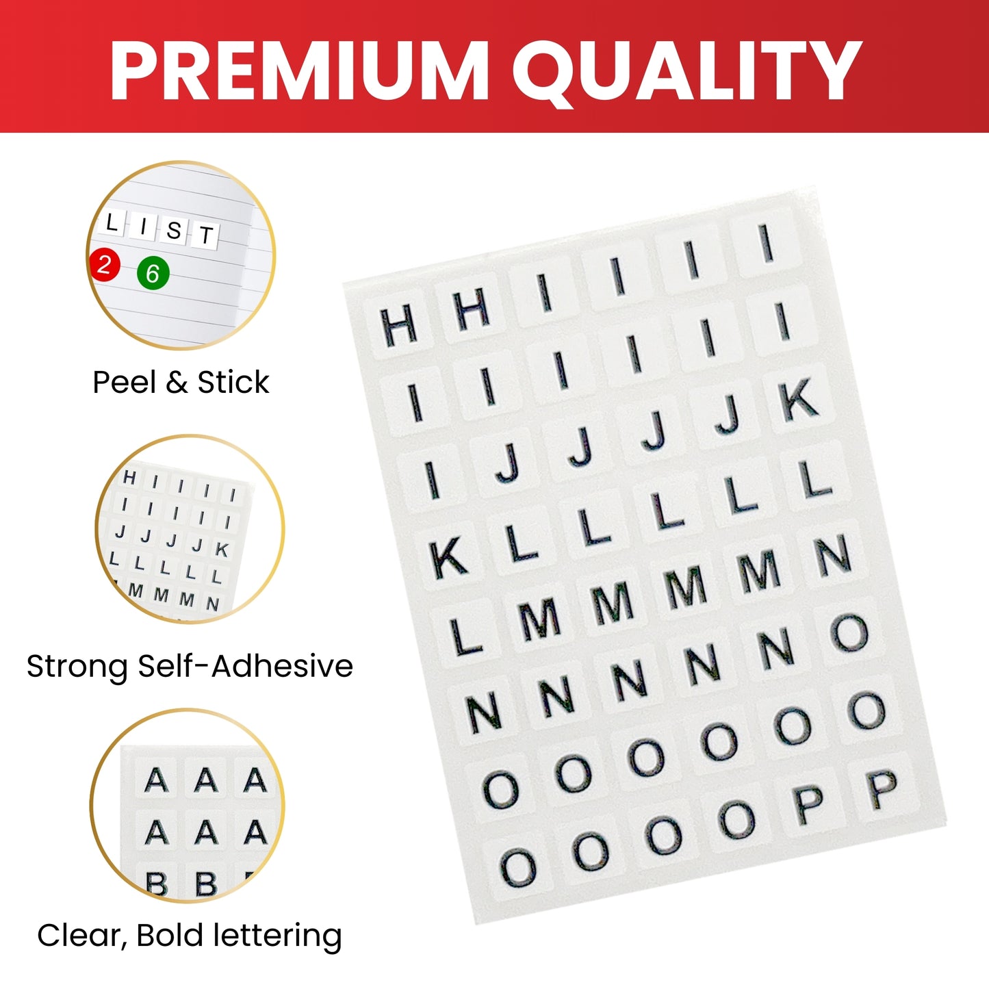 Pack of 220 White on Black 8x10mm A-Z Letters Self-Adhesive Labels
