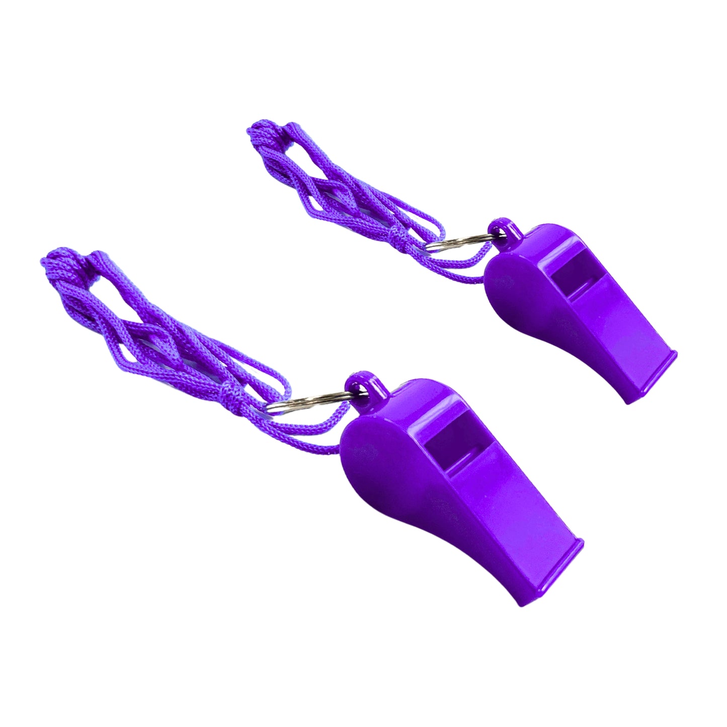 Pack of 15 Purple Plastic Whistles with Lanyard Neck Cord