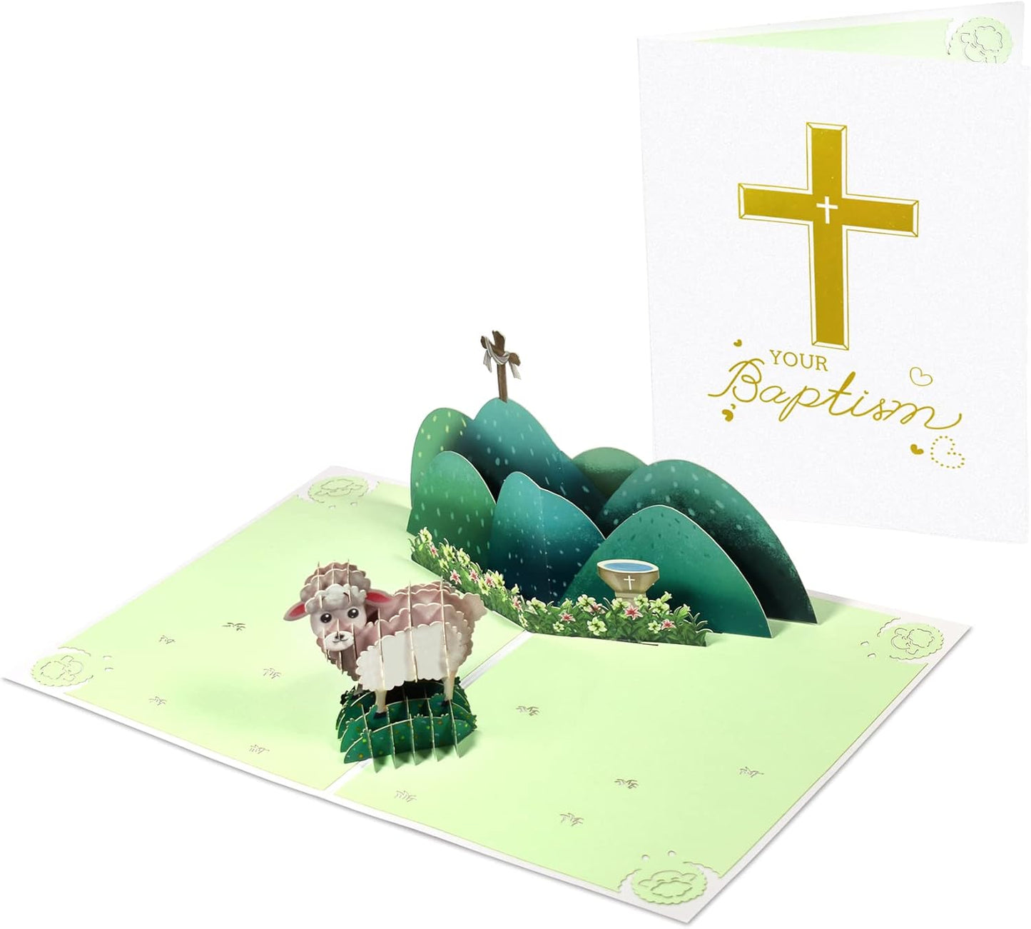 Baptism Lamb Cross Holy Congratulations 3D Pop Up Greeting Card