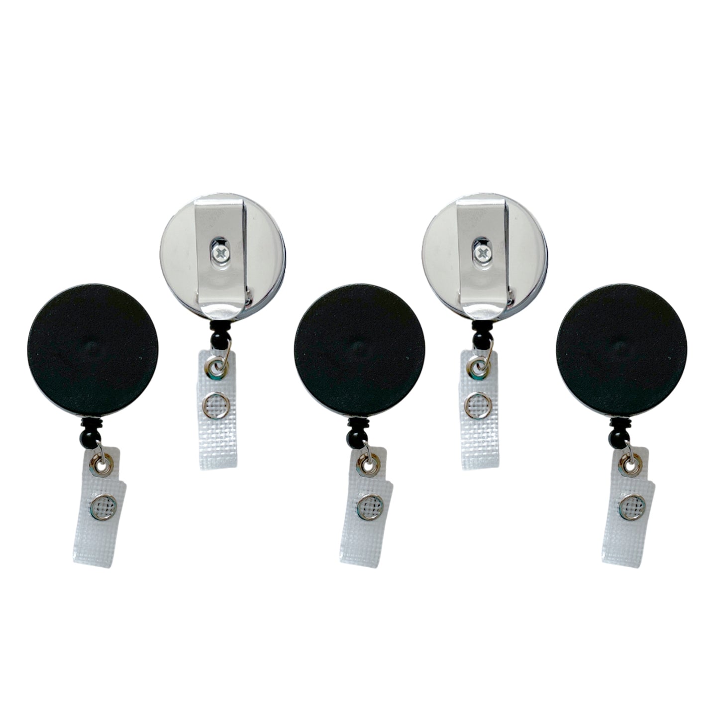Pack of 10 Black and Silver Key Reels with Badge Holder