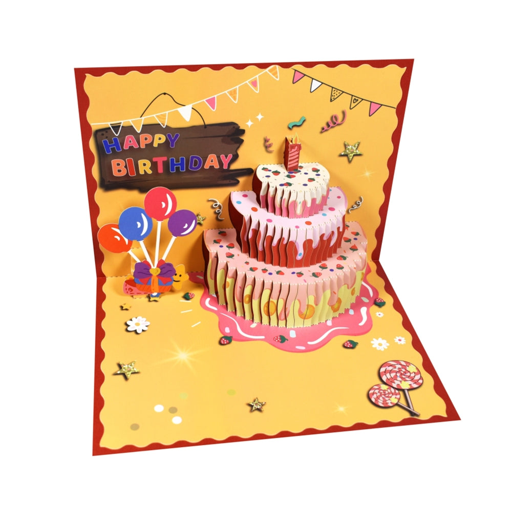 Strawberry Birthday Cake 3D Pop Up Greeting Card