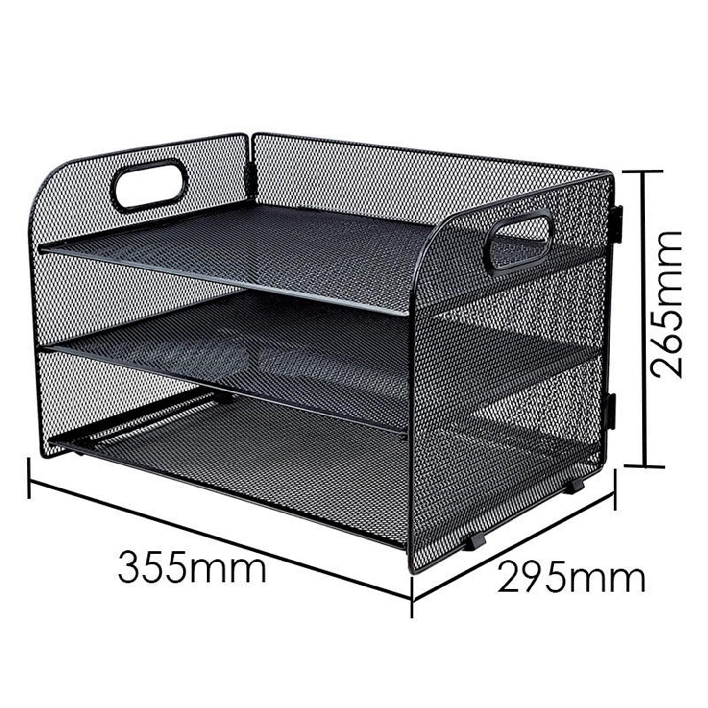 Black Multi-layer Desktop Document Storage Basket Rack 35 x 30 x 27.5cm