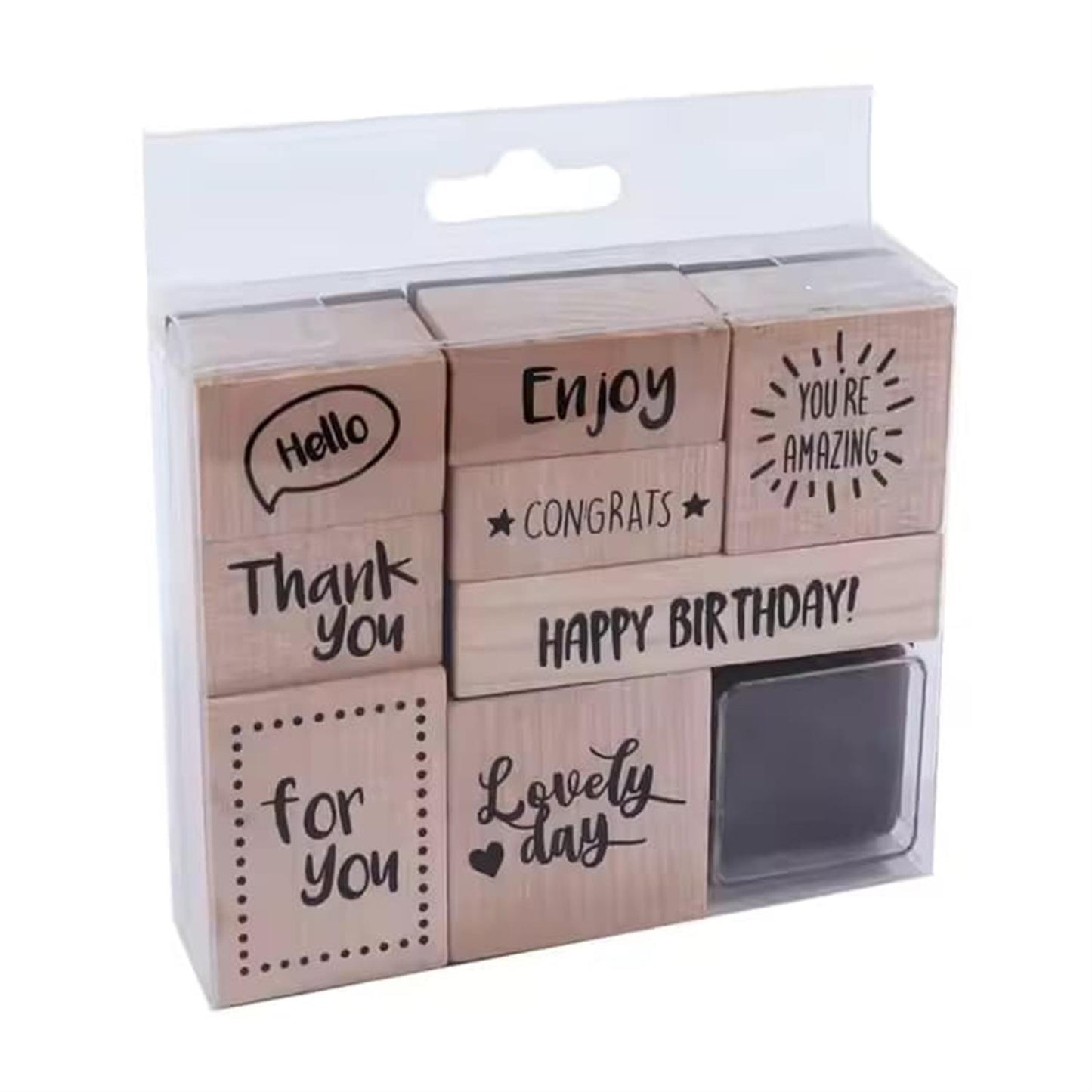 Pack of 9 Mini Cute Words Wood Stamps