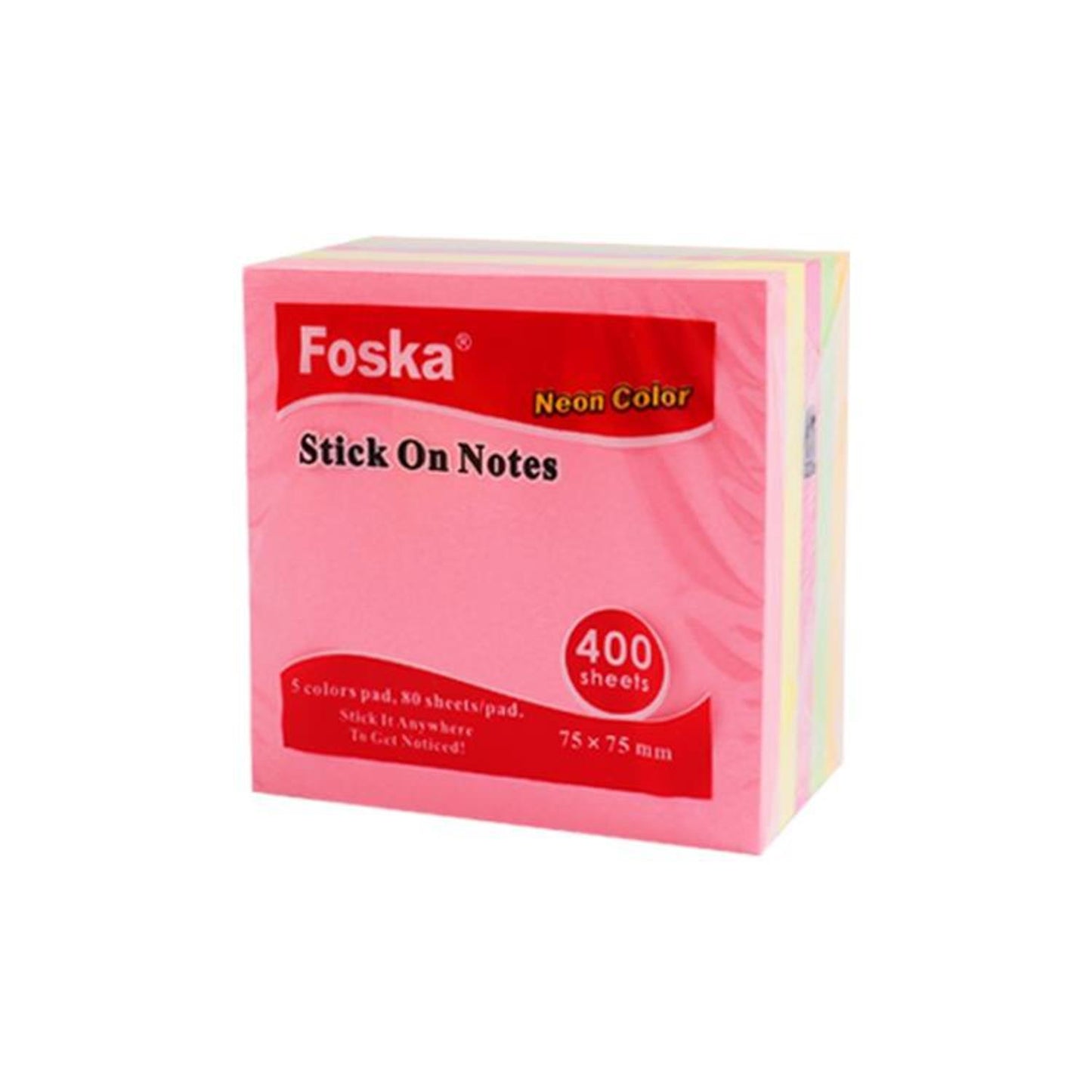 Pack of 400 Sheets Easy To Post Neon Sticky Notes Memo Pads 75x75mm