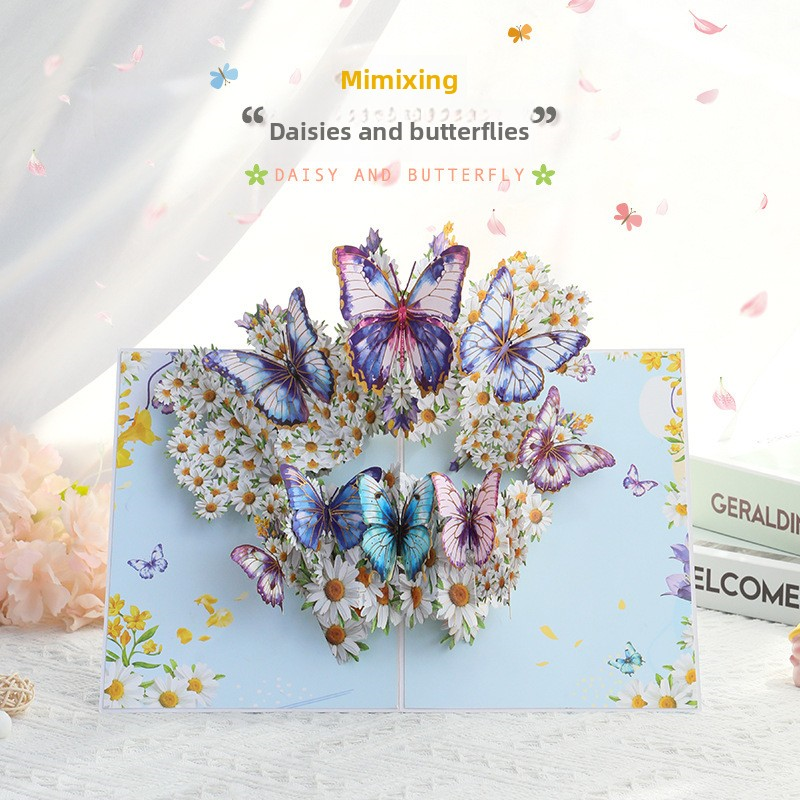 Flower & Butterfly Blue 3D Pop Up Greeting Card