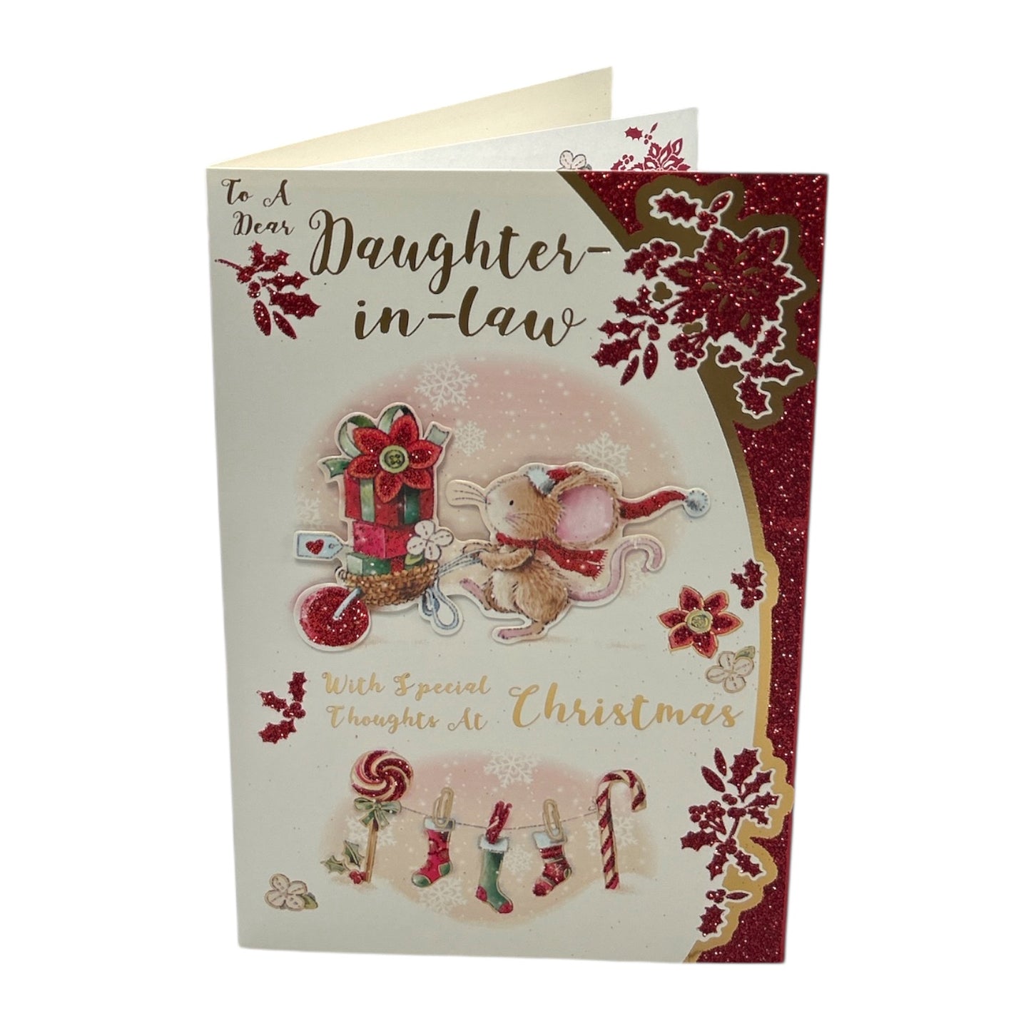 To a Dear Daughter In Law Mouse With Gift Backet Design Christmas Card