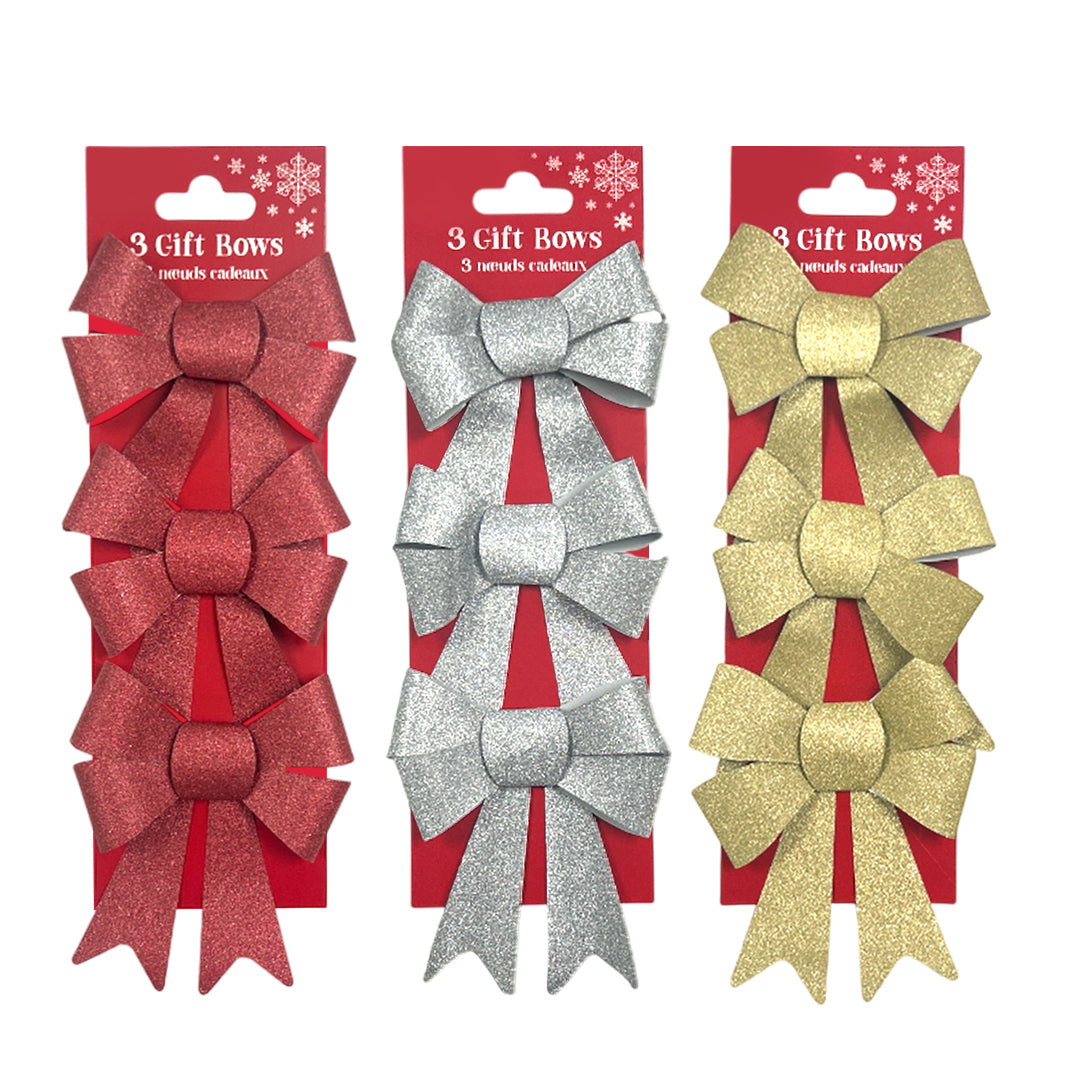 Pack of 9 Christmas Red, Gold, Silver Present Gift Bows