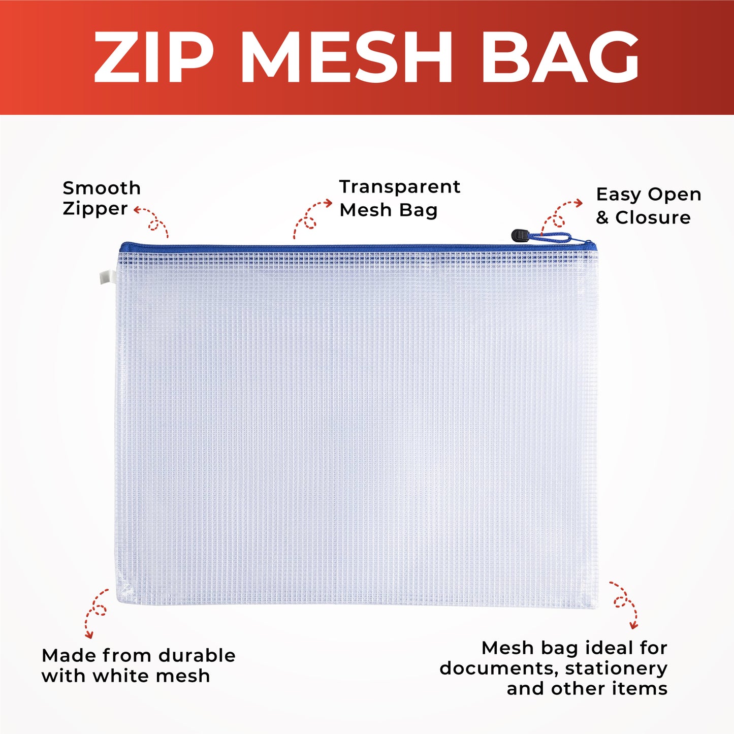 Pack of 24 A4 Blue Zip Strong Mesh Bags - Tough Waterproof Storage