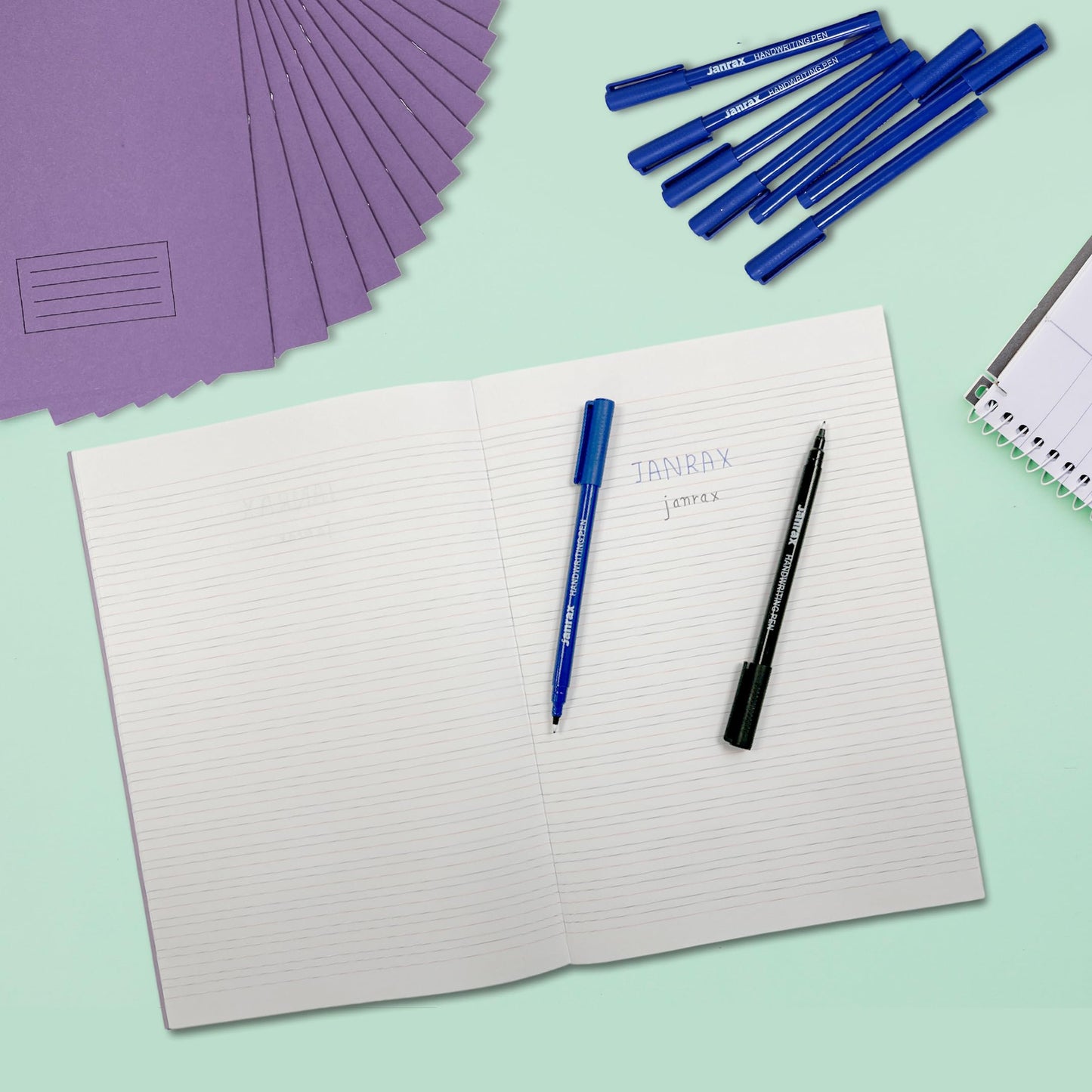 Pack of 36 165x200mm Handwriting Books with 36 Blue Handwriting Pens – Classroom Writing Practice Exercise Books