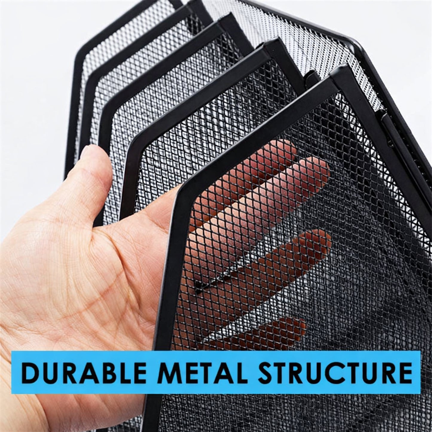4 Compartments File Organizer Black Desktop Magazine Holder Rack 31.5 x 26 x 29.5 cm