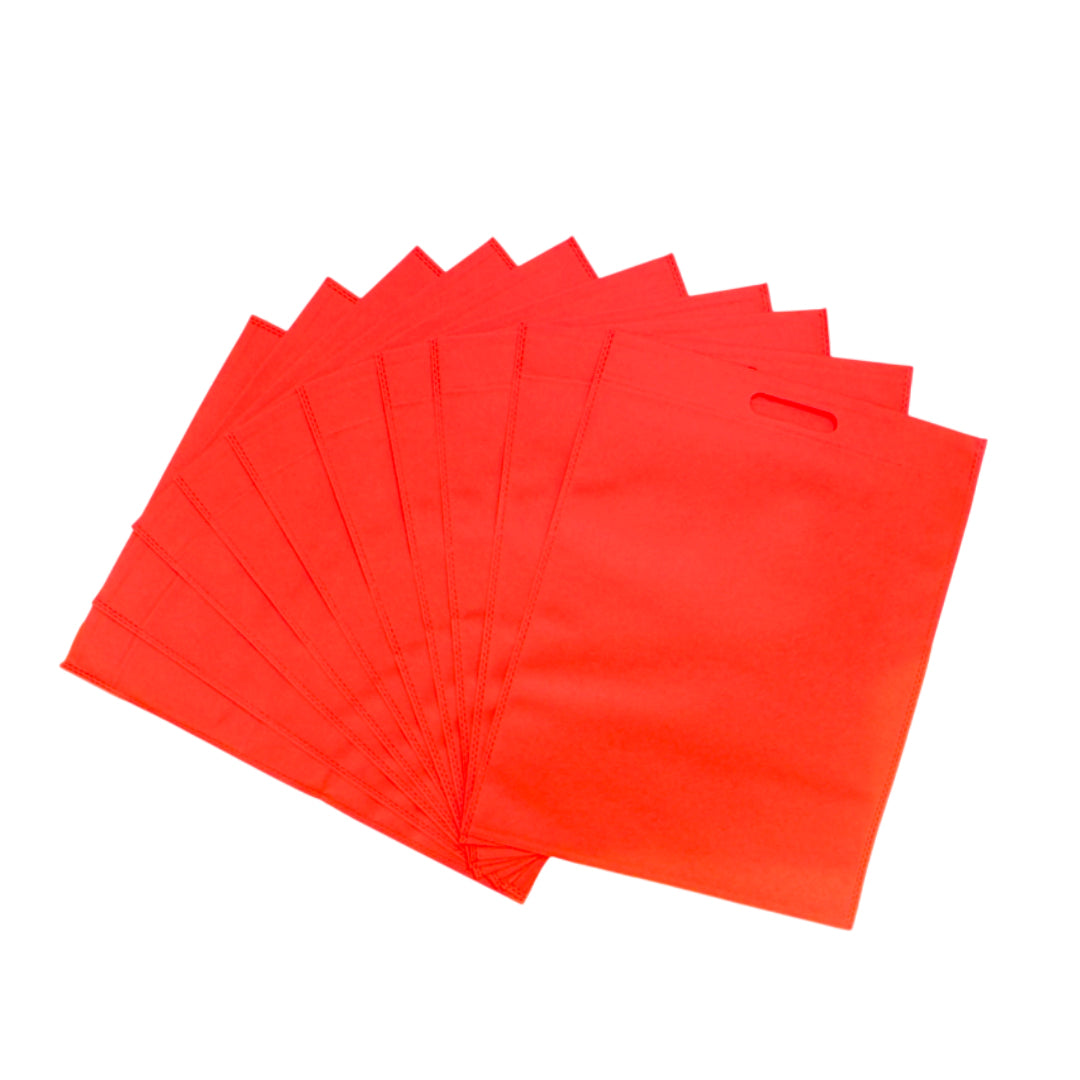 Pack of 100 Red Coloured 45x35cm Non-Woven Patch Handle Bags