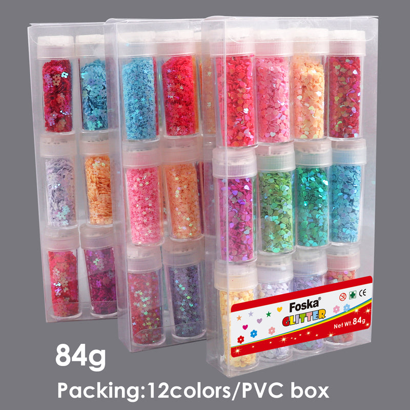 Pack of 12 Assorted Colours Cosmetic Puff Heart Shape Glitter 7g