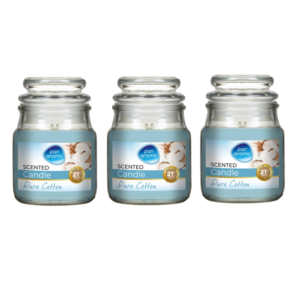Pack of 3 Pan Aroma Small Jar Candles With Lid - Pure Cotton