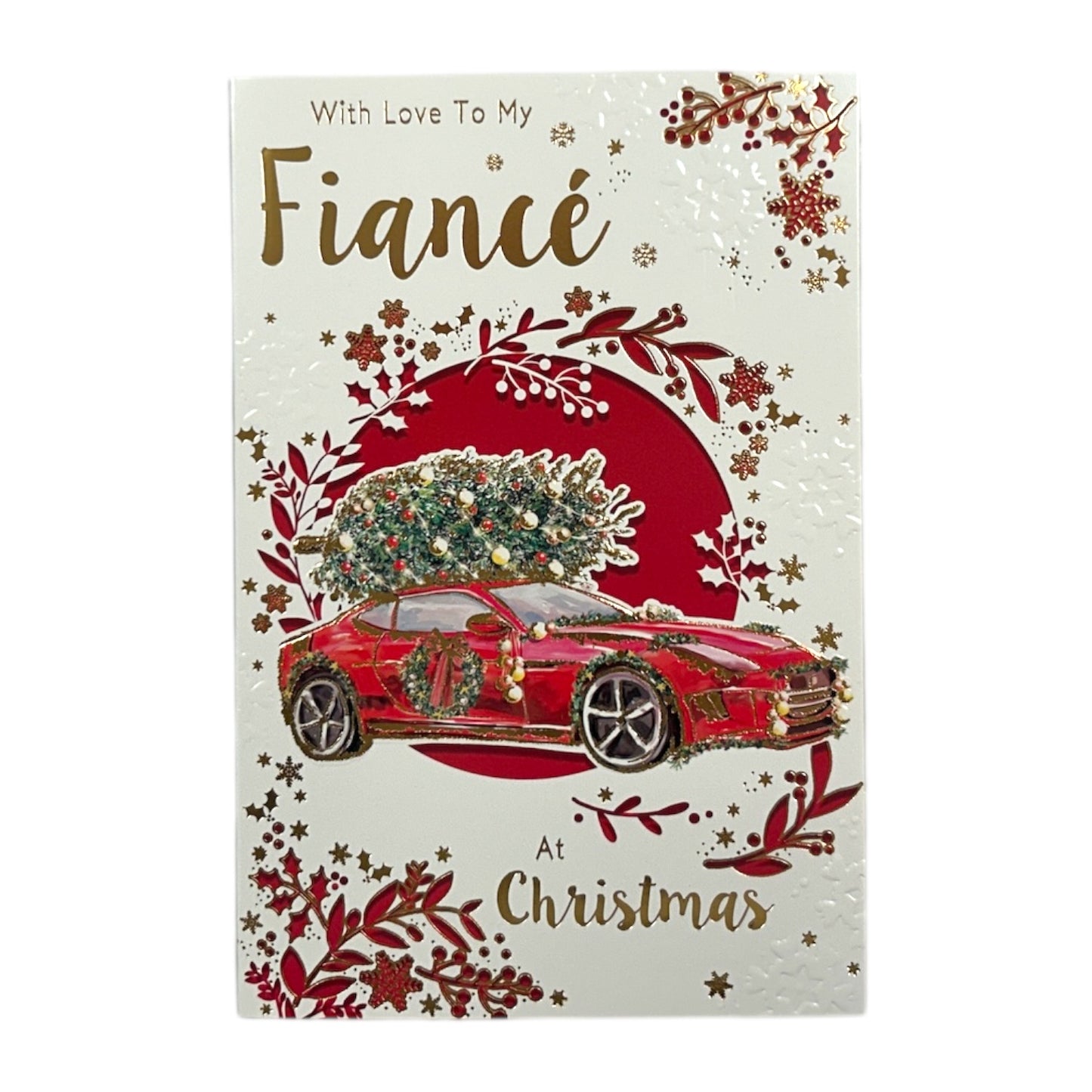 With Love to My Fiance Festive Car & Tree Design Christmas Card
