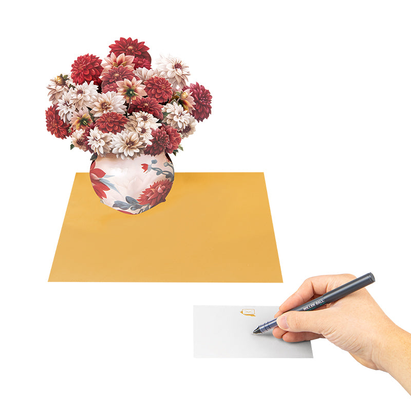 Crimson & Cream Dahlia Elegance 3D Pop Up Vase Greeting Card