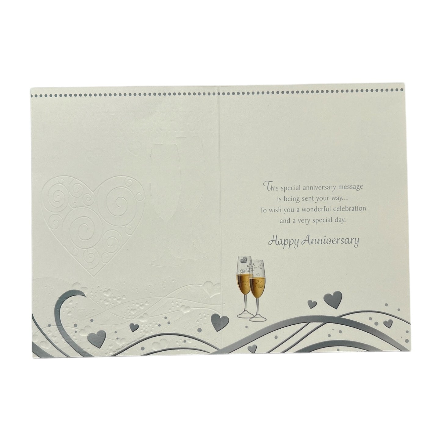Brother & Sister-In-Law Champagne Glass Silver Heart Traditional Design Anniversary Card