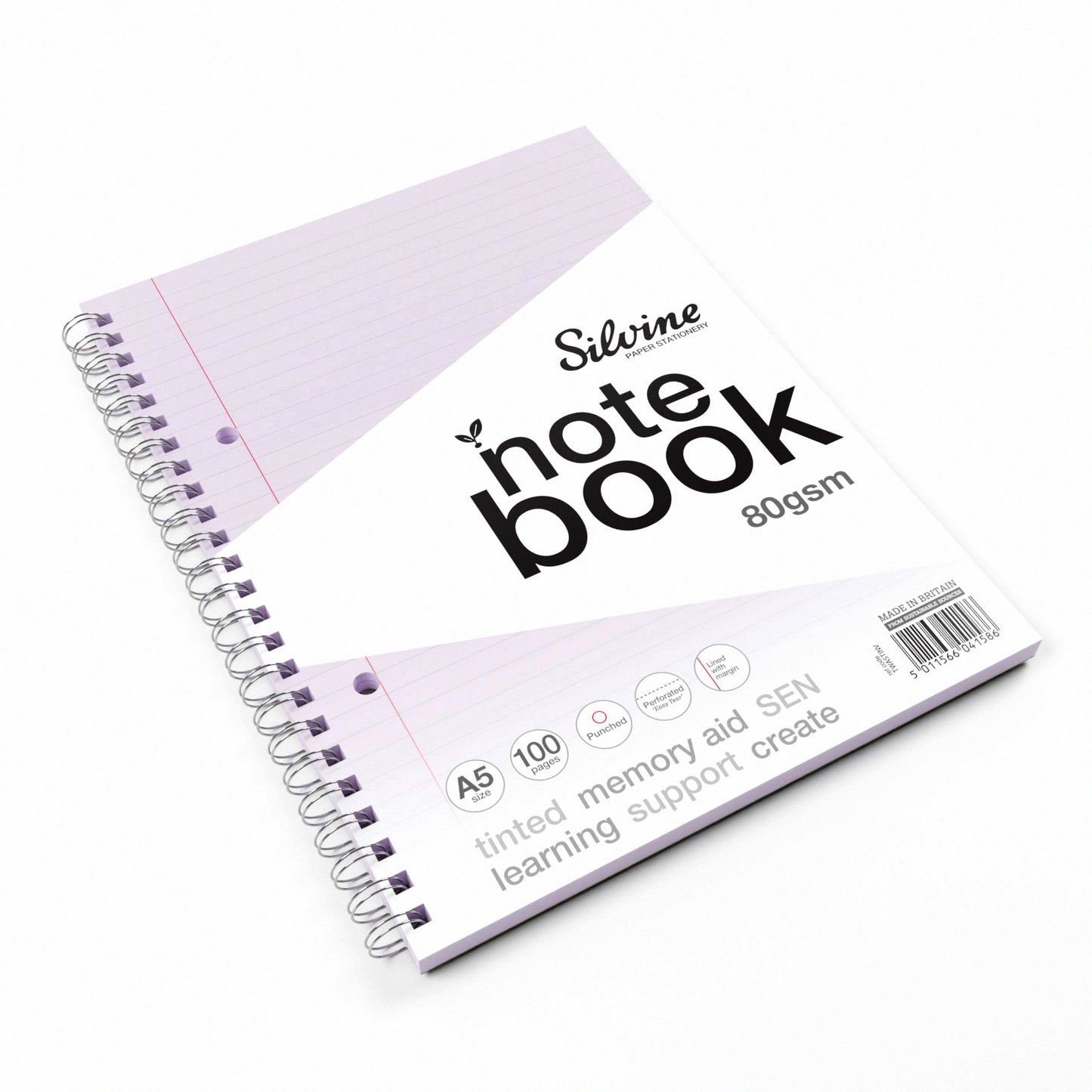 A5+ 100 Pages Twin Wire SEN Purple Paper Dyslexia Notebook - Lined with Margin