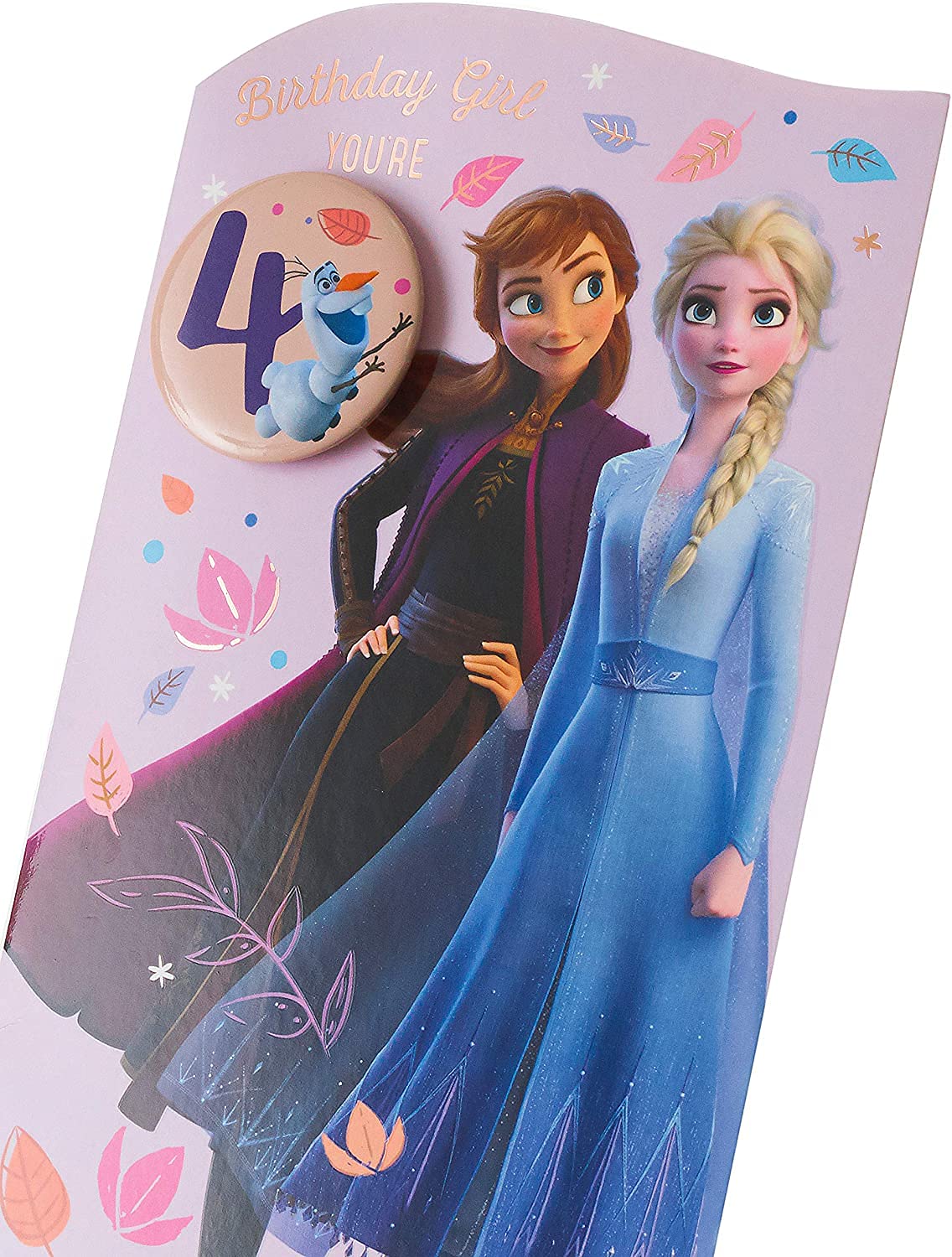 Disney Frozen Design With Elsa & Anna 4th Birthday Card with Badge