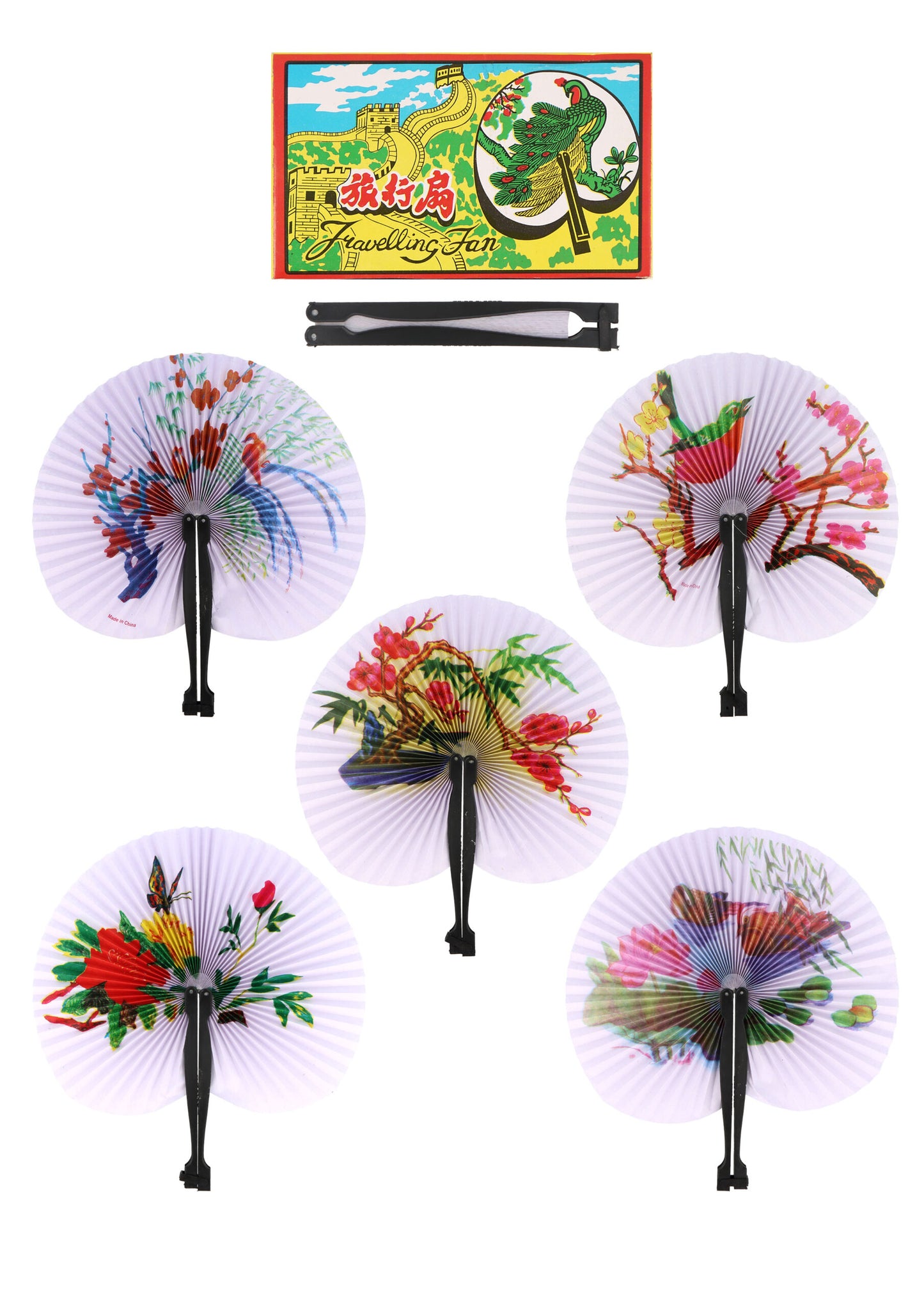 14cm Folding Paper Fans with Plastic Handles