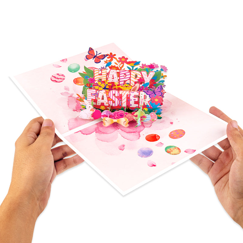 Colorful Ink Stripes Happy Easter 3D Pop Up Card - Kids Family Spring Festive