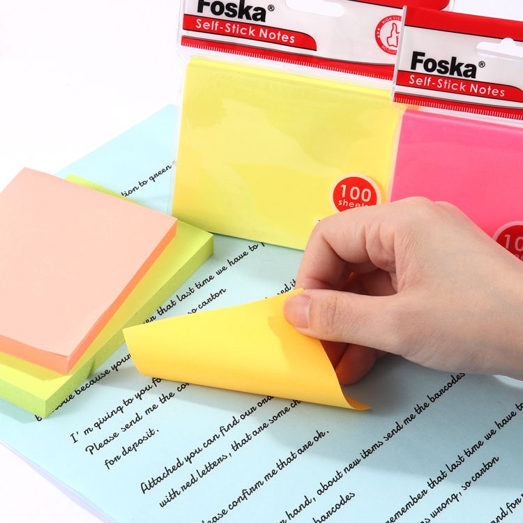 100 Sheets Fluorescent Yellow Colour Sticky Notes 75x50mm
