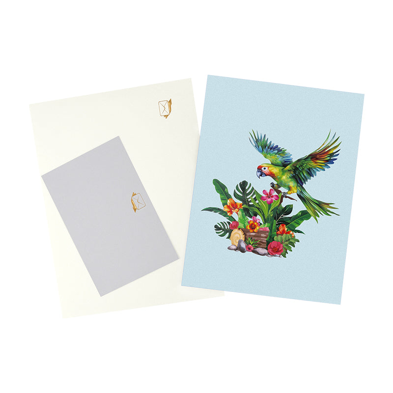Exotic Wishes Parrot in Bloom 3D Pop Up Greeting Card