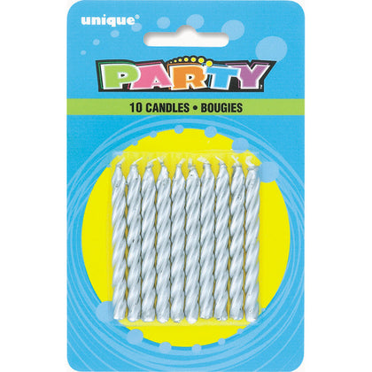 Pack of 10 Silver Spiral Birthday Candles