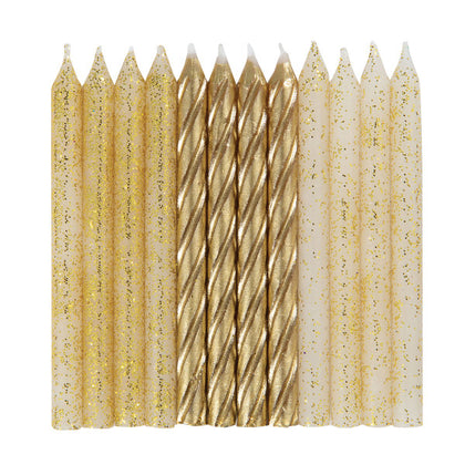 Pack of 24 Assorted Glitter and Gold Spiral Birthday Candles