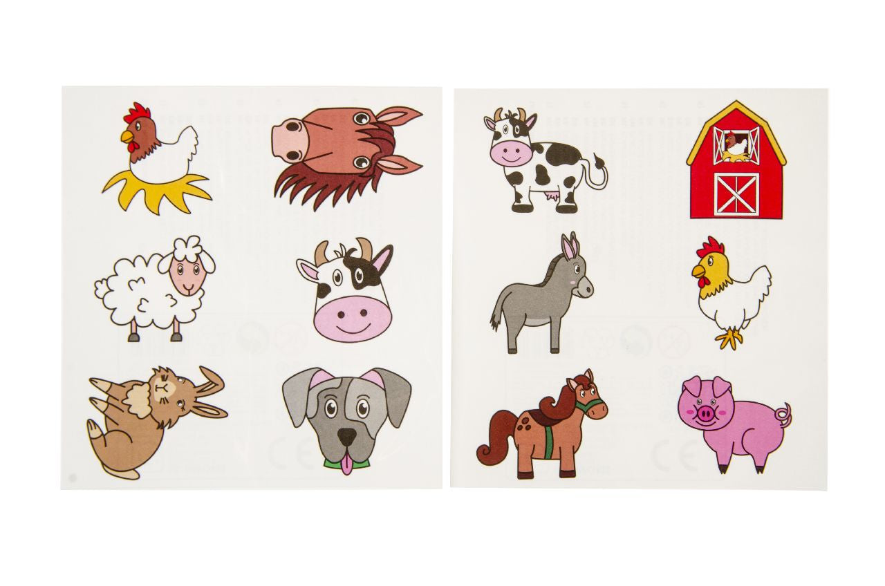 96 Pack of 6 Pieces Farm Animals Tattoos