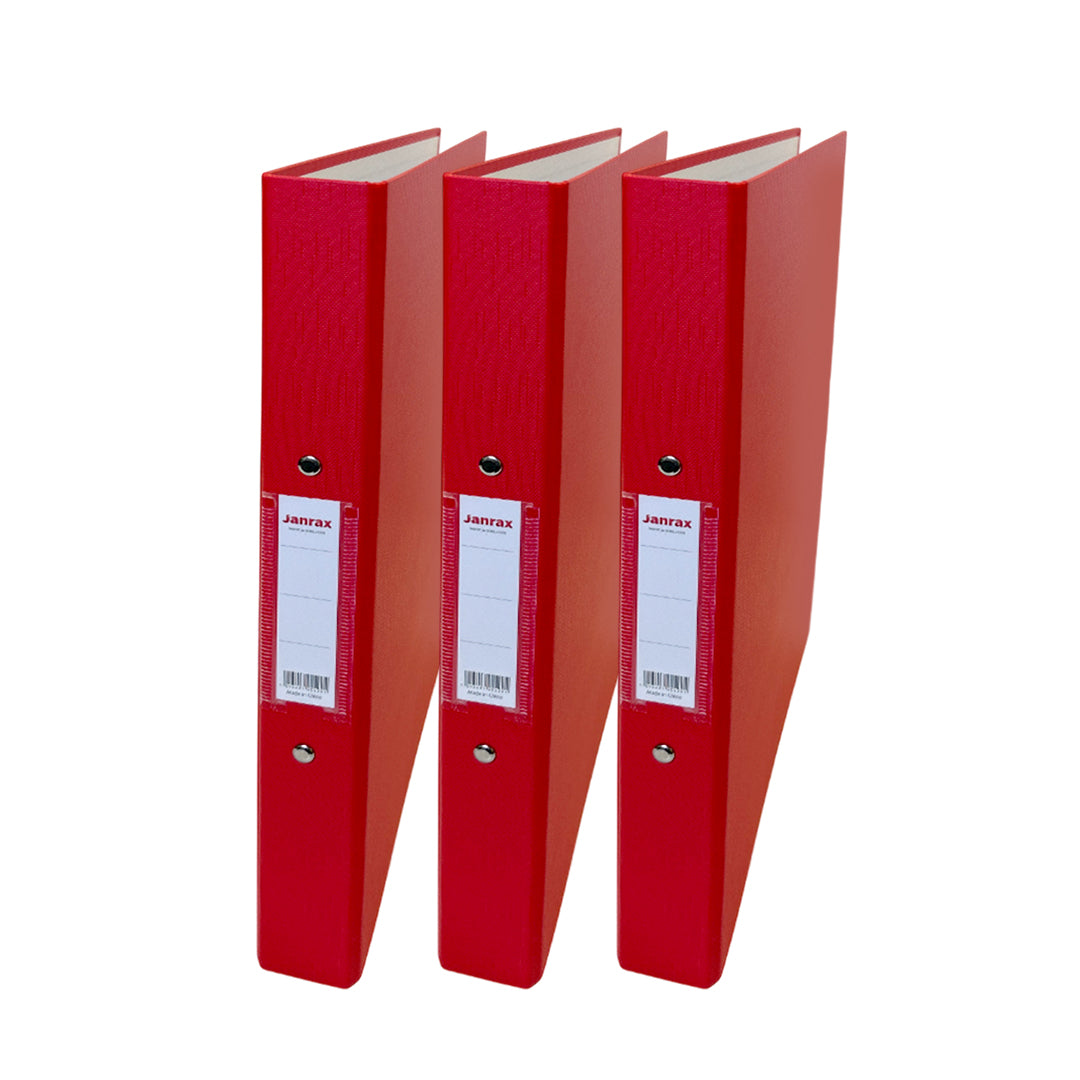 Pack of 3 A4 Red Paper Over Board Ring Binders by Janrax