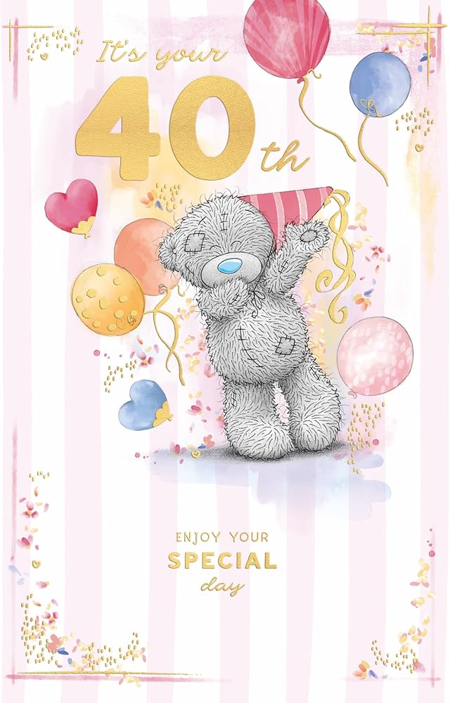 Bear Wearing Party Hat Embellished 40th Birthday Card