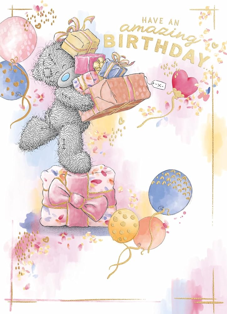 Bear Stood On Present Holding Presents Birthday Card