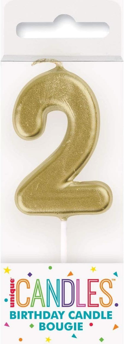 Mini Metallic Gold Number 2 Pick Birthday Candle