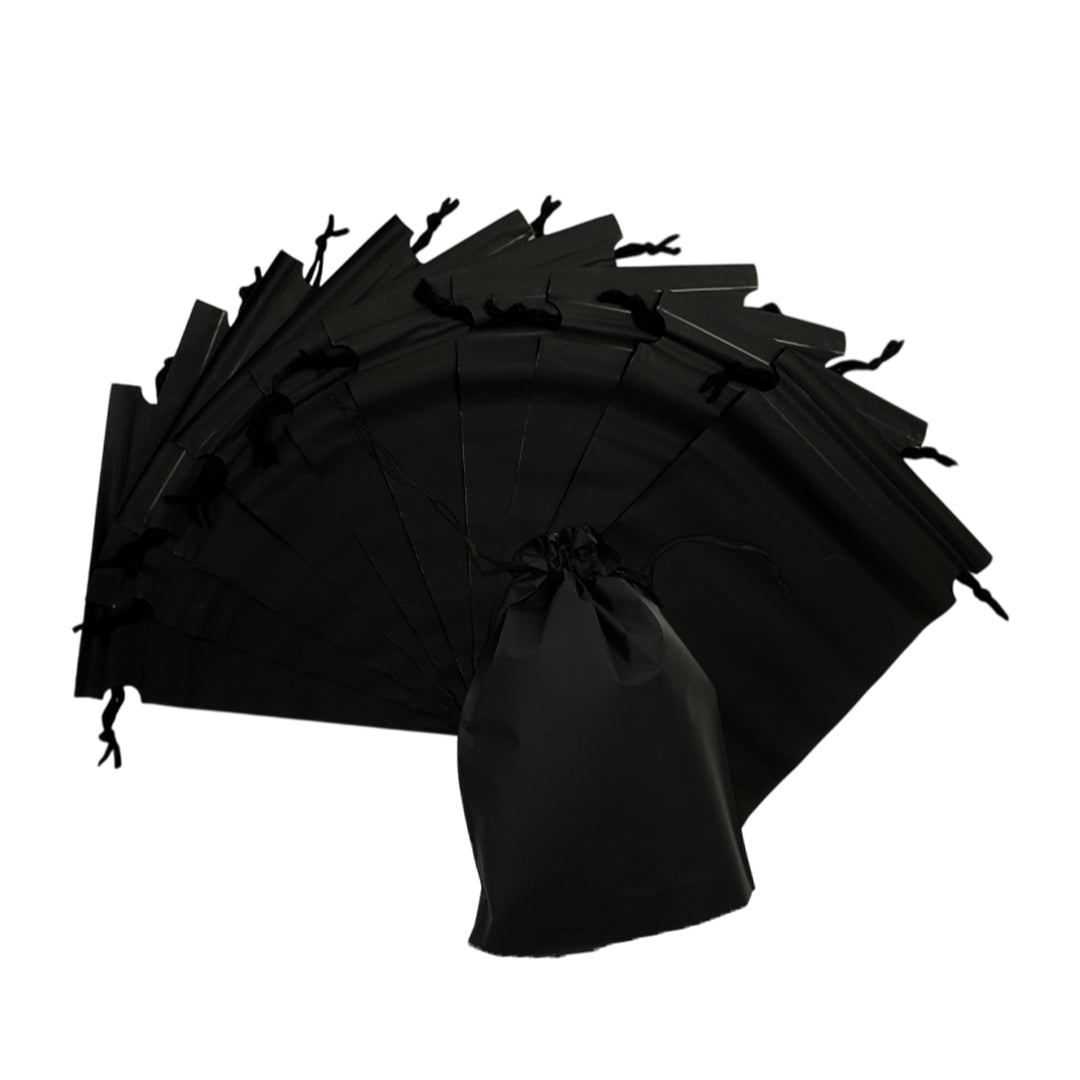 Pack of 100 Black Coloured 21x29cm PEVA Frosted Drawstring Bags
