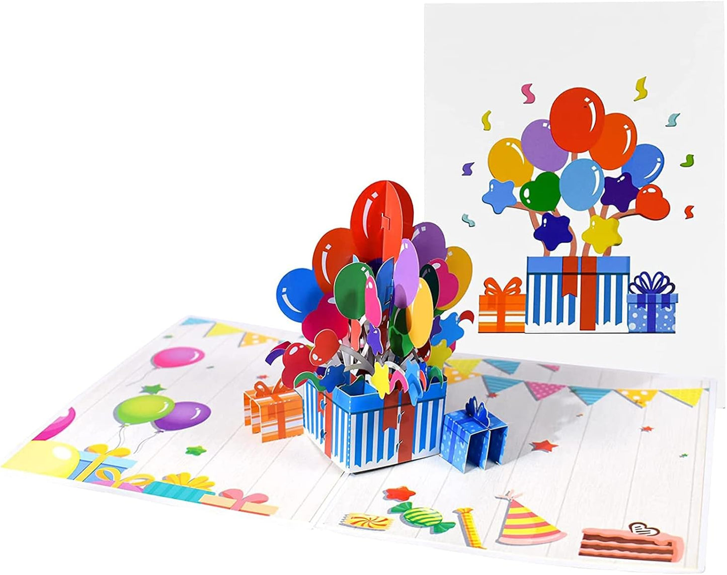 Colorful Balloons Gift Box Design 3D Pop Up Birthday Card