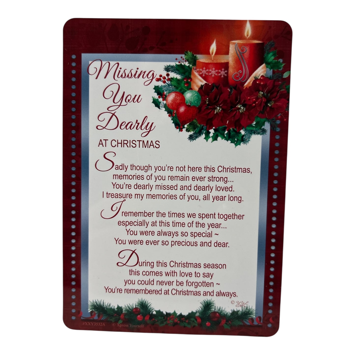 Missing You Dearly at Christmas Graveside Keepsake Card