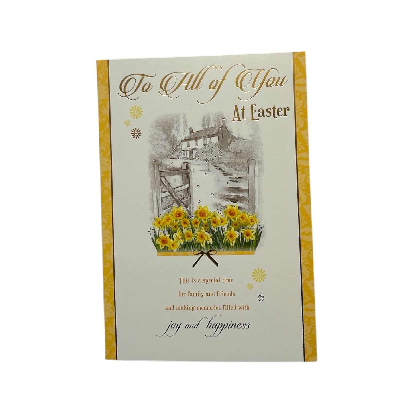 To All Of You Joy And Happiness Yellow Flowers Design Easter Card