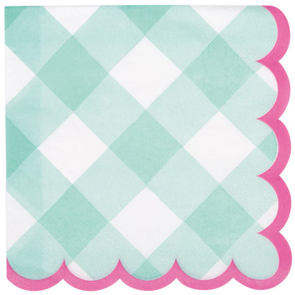 Pack of 16 Pastel Gingham Scalloped Edge Luncheon Napkins