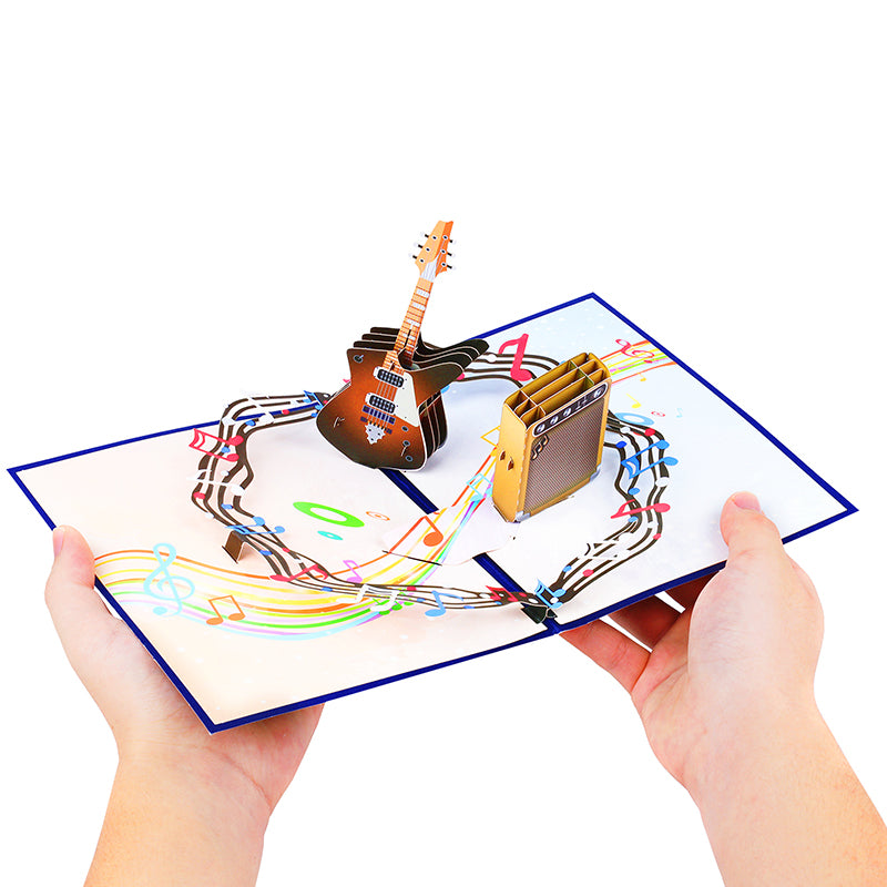 Rock & Roll Guitar with Musical Flow 3D Pop Up Greeting Card