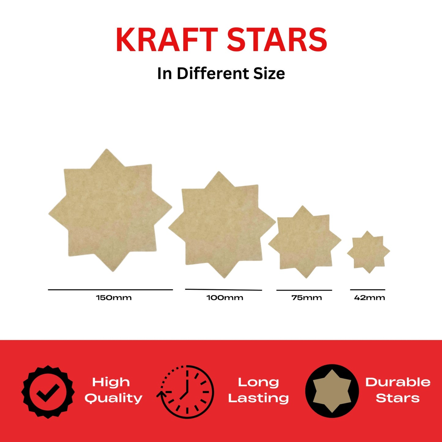 Pack of 120 Brown Kraft Stars 150 x 150mm