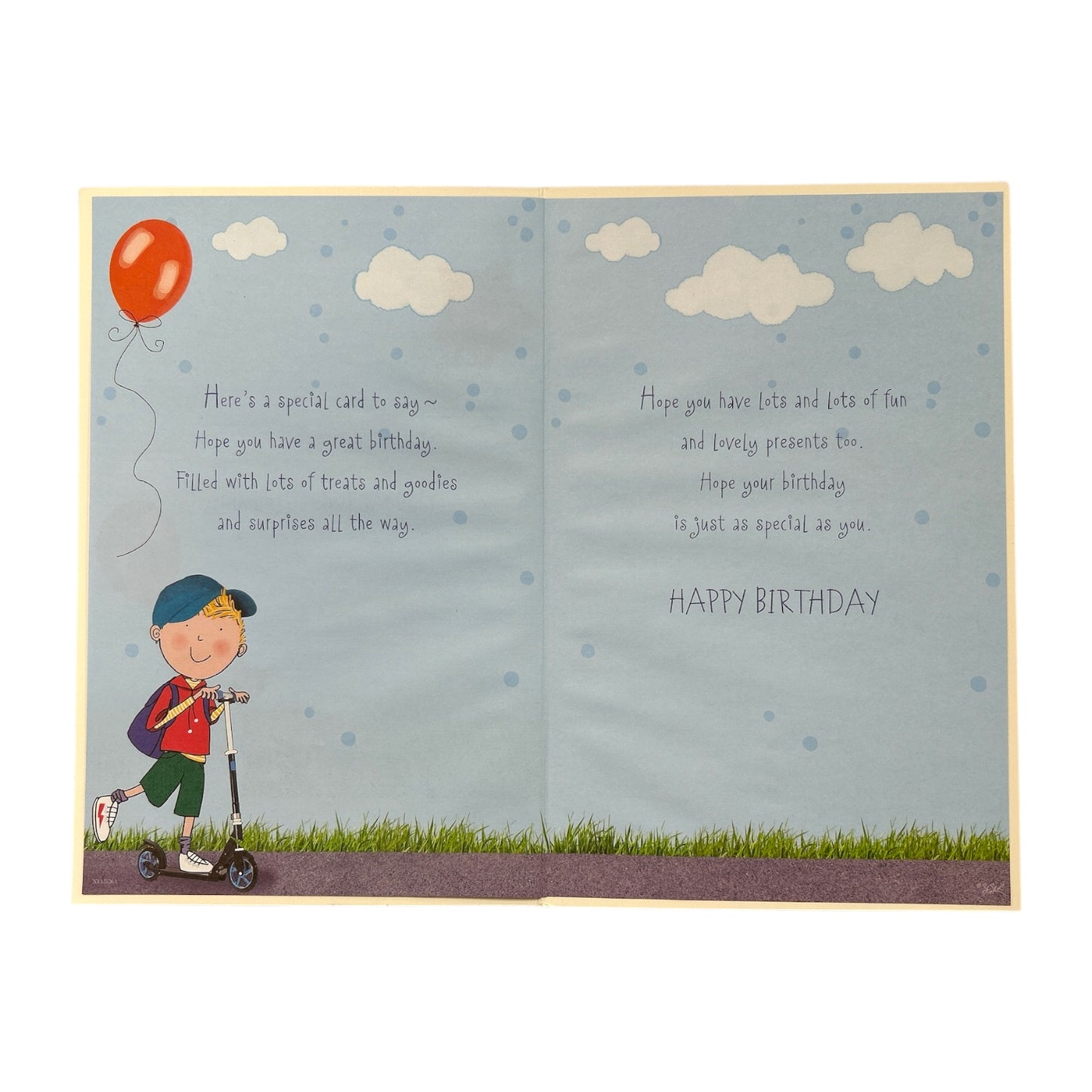 Son Age 5 Boy Riding A Scooter Juvenile Birthday Card With Badge