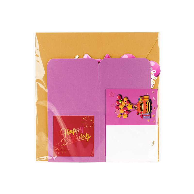Pink Balloons Fireworks Peach Red 3D Pop Up Birthday Box Card Surprise Gift Box
