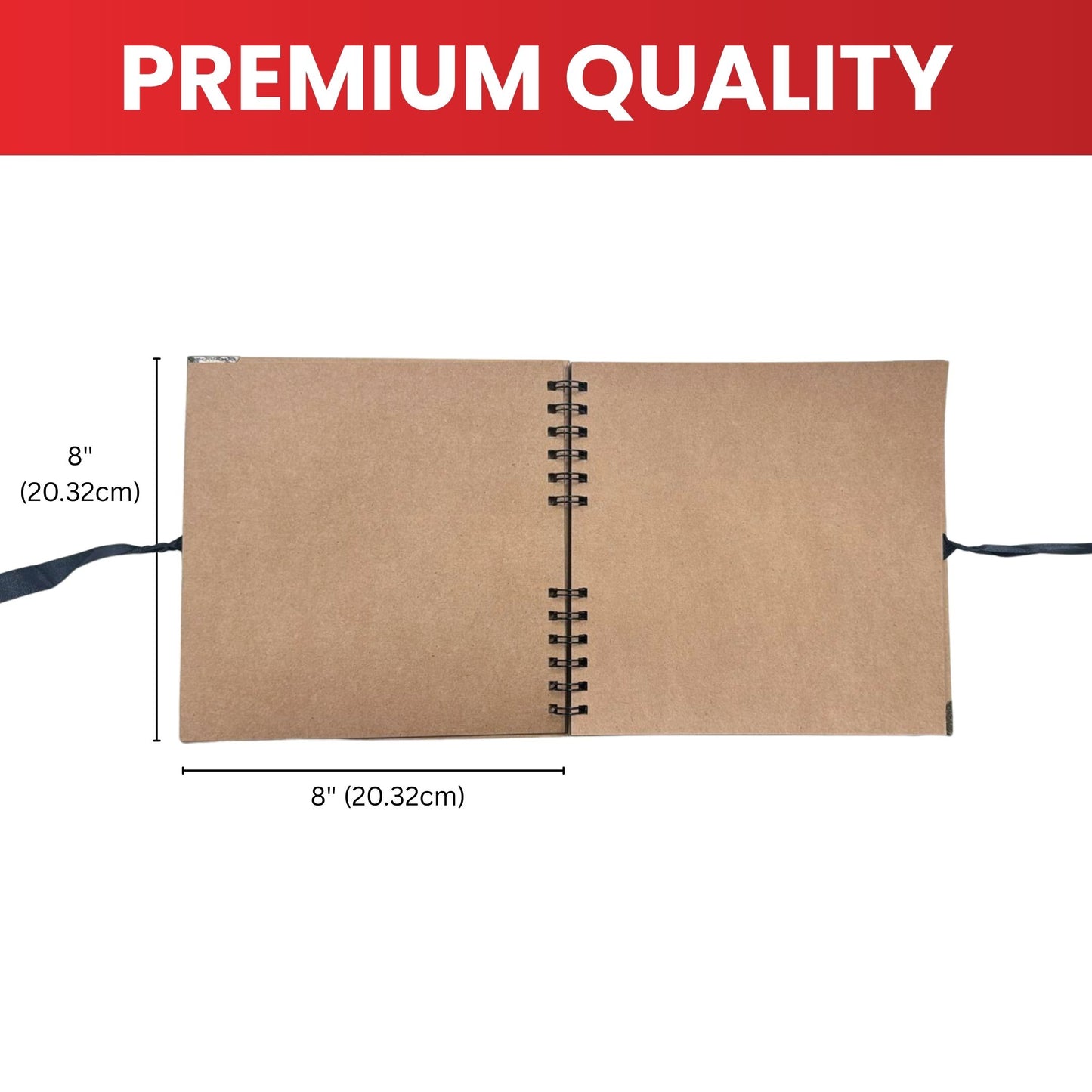 Pack of 6 Spiral Bound 180gsm Kraft Scrapbooks with Ribbon Closure and Metal Corners - 30 Sheets 20x20cm