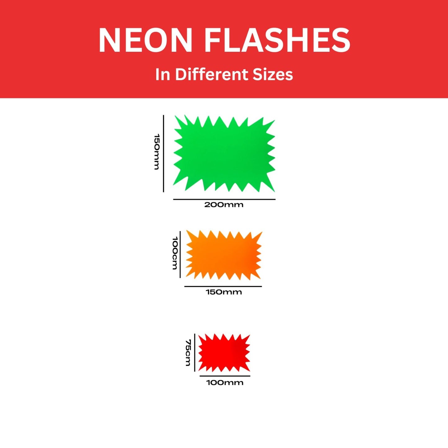 Pack of 1000 Assorted Coloured Neon Fluorescent Flashes 100 x 75mm