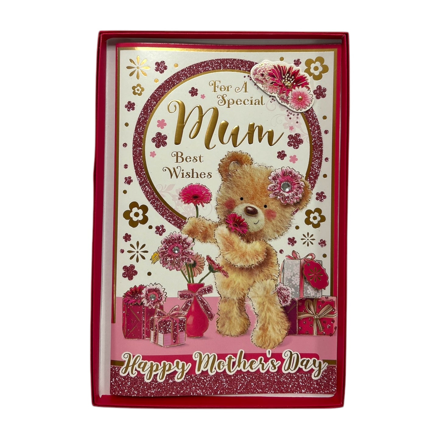 For A Special Mum Teddy With Blooming Flowers Design Mother's Day Boxed Card