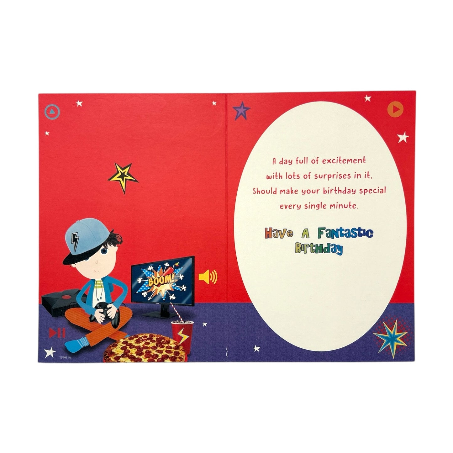 Open Male Juvenile Trendy Pops Boy Playing Game Design Birthday Card