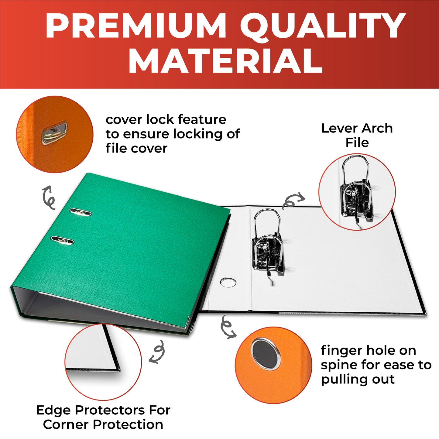 Pack of 5 A4 Green Paperbacked Lever Arch Files by Janrax