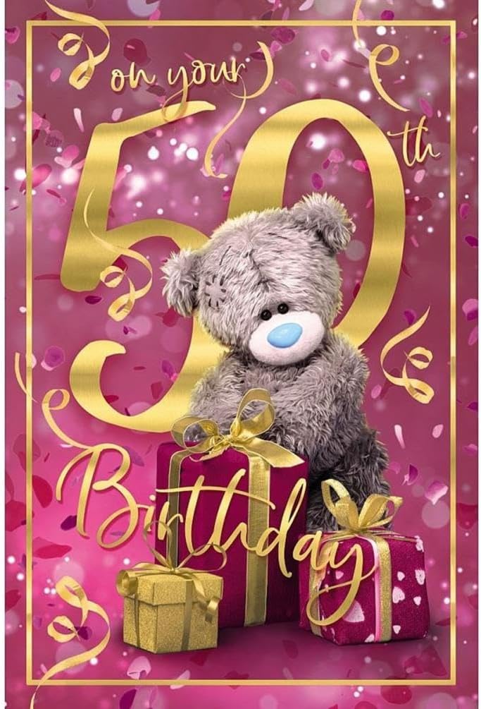 Bear Wiith Presents 3D Holographic 50th Birthday Card