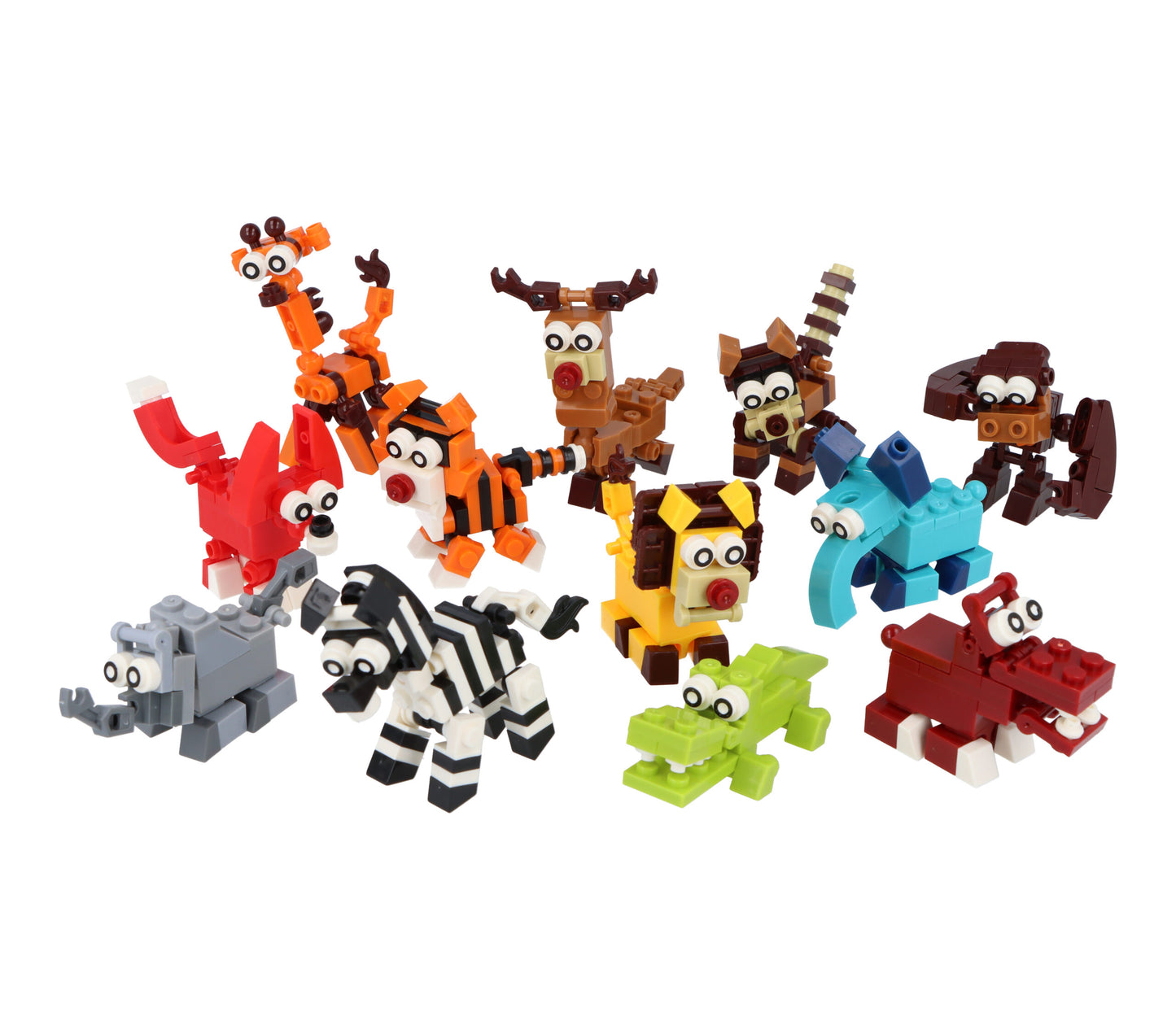 Pack of 12 Jungle Animal Lego Block Kits - Mini Bricks Set Construction Toy Birthday Favours Loot Bag Fillers